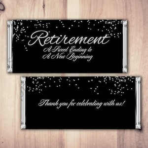 Retirement Candy Bar Wrapper, Printable Digital File,Candy Bar, gold glitter, retirement party, party favor, gift, thank you, elegant