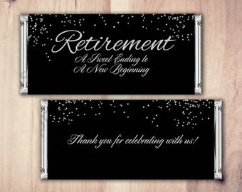 Retirement Candy Bar Wrapper, Printable Digital File,Candy Bar, gold glitter, retirement party, party favor, gift, thank you, elegant