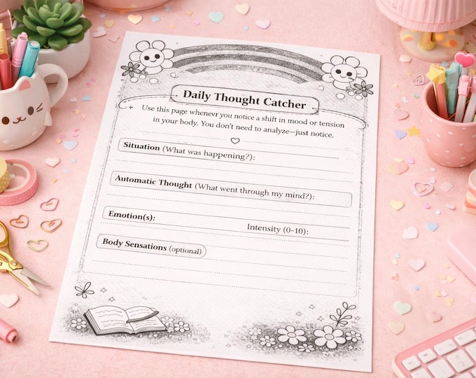 CBT Worksheets, Thought Challenging Exercises, Mental Health Workbook (Digital Download)