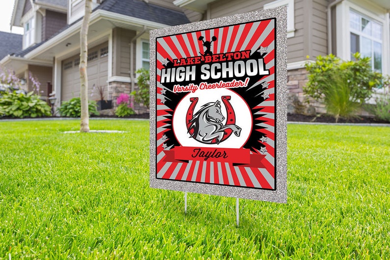 Cheerleader lawn sign design, Digital file only, Photo Yard Sign design,High School Senior, Welcome Sign Congrats, Graduation lawn sign RED-GRAPHIC