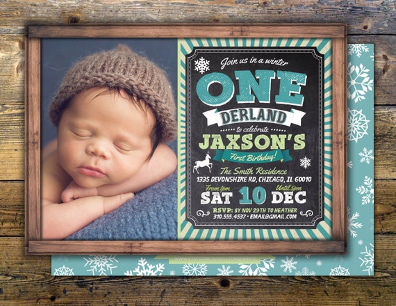 First birthday invitation - First birthday chalkboard invitation - winter ONEderland- 1st birthday party invitation - Chalkboard printable Il_570xn