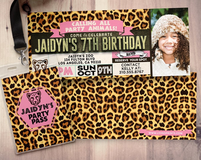 Ticket invitation, ZOO, birthday invitation, baby shower, leopard print, twins birthday, animal print, animals, ,safari birthday,leopard