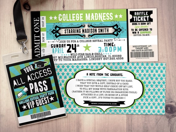 college reveal party concert ticket graduation party etsy