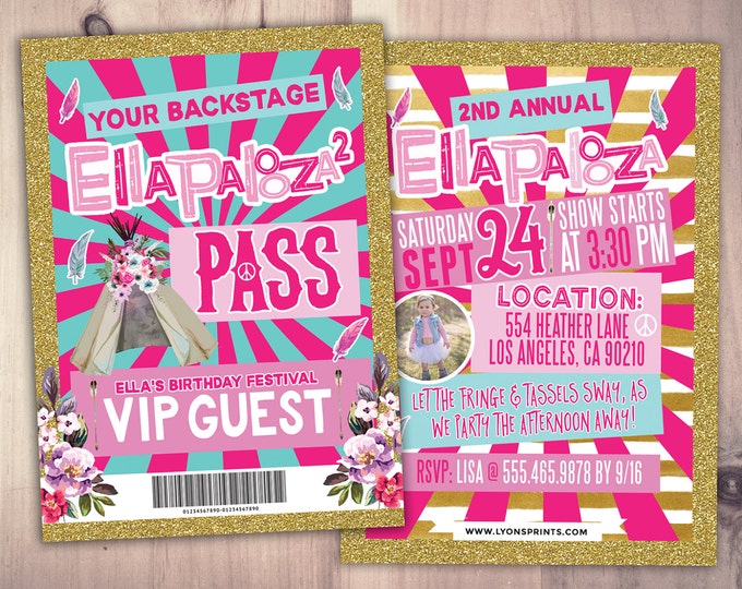 Rock Star, VIP PASS, backstage pass, Vip invitation, birthday, pop star, rock star birthday, music festival