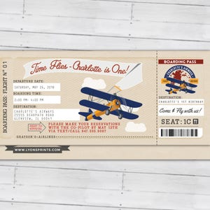 Time Flies, Vintage Airplane Boarding Pass Birthday Invitation Vintage, Airplane, first birthday, ticket invitation, Digital files only image 4