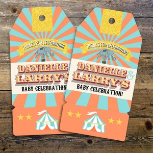 Carnival Thank You Tags for Carnival Birthday or shower. DIY Circus Party Printables Personalized Circus Favor Tags for Circus baby shower SAMPLE PHOTO 4