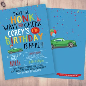 Drive by birthday parade invitation, social distancing drive-by birthday party invite, car birthday parade, quarantine party, digital file BLUE-GRAPHIC