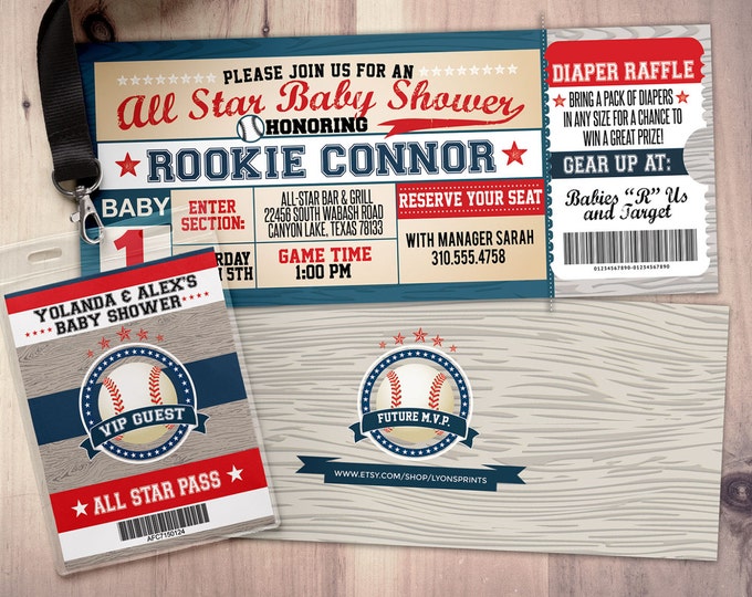 Vintage Baseball baby shower Invitation, All Star Little Slugger Baby Shower, MVP invitation, sports, baseball invitation