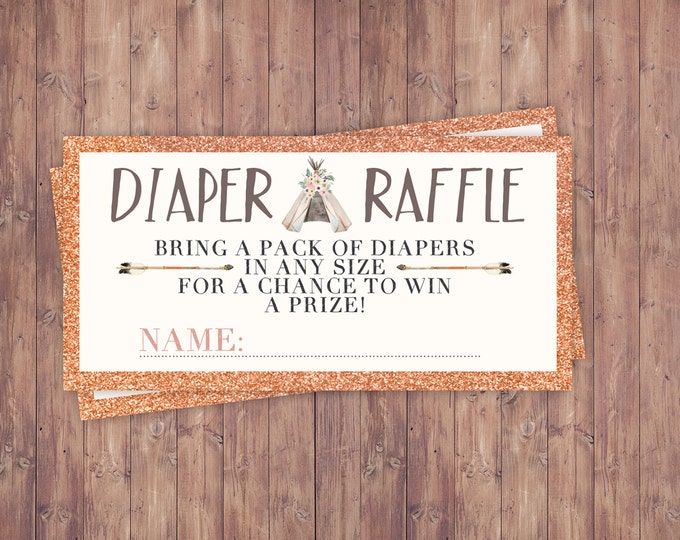 POW WOW Baby Shower, diaper raffle ticket, Teepee Baby shower, boho baby shower, BOHO insert, Tribal, shower game, diaper insert