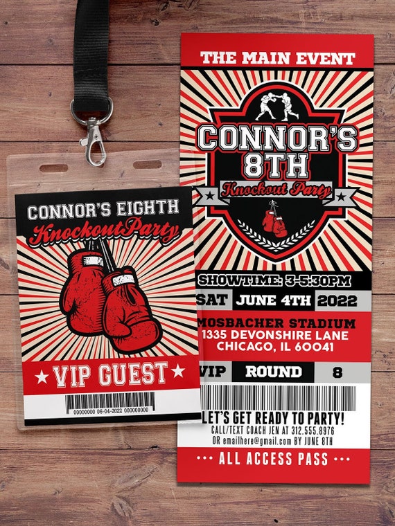 Boxing ticket invitation, Knockout invite, Boxing birthday party, Boxing, Boxing baby shower, Sports party, digital files only Il_570xn
