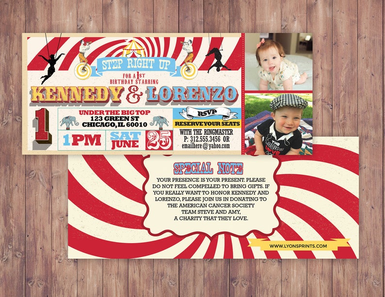 Birthday circus ticket-carnival ticket invitation vintage circus, retro, ticket invitation, carnival, circus birthday invitation, first SAMPLE PHOTO 7