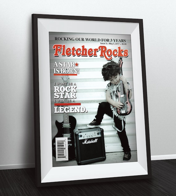 Rock Star magazine theme birthday poster, boy birthday, rockstar, baby shower, rock star party, rock n roll, pop star, hip hop, Digital file Il_570xn