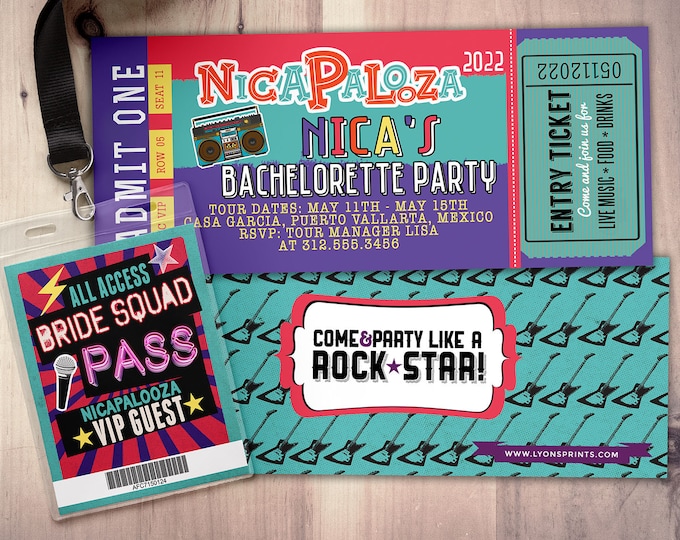 Bachelorette Party Invite, Bachelor Party invitation, ticket bridal shower invitation, rockstar bachelor, save the date, wedding invitation