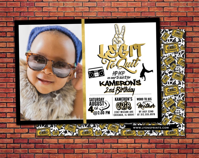 Two Legit To Quit, 2 Legit to Quit Hip Hop Birthday Invitation, 90s Party Invitation, Hop Hop Birthday Party, Printable Invitation
