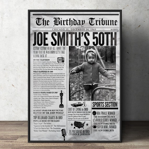 50th, 60th, 30th, 40th, 70th birthday party decoration, birthday gift for women and men - Newspaper sign,( Digital file only) Il_570xn