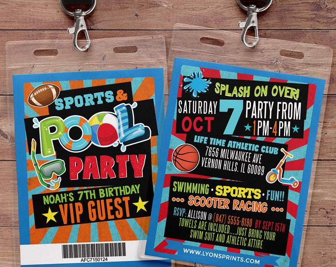 POOL PARTY INVITATION - Pool Party Invite - Sports party invitation - Summer Birthday Invite - Swimming Pool - swimming party