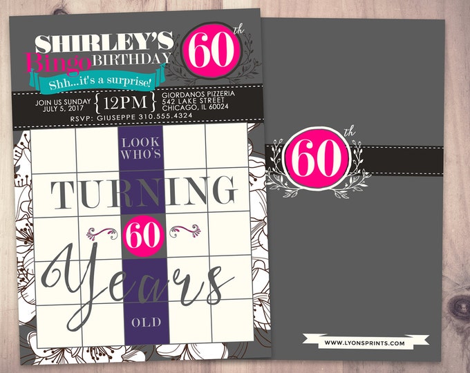 BINGO card birthday invitation, surprise party, 30th, 40th, 50th, 60th, 70th, party game
