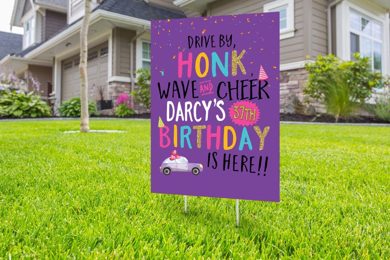 Birthday parade, yard sign design, lawn sign, social distancing drive-by birthday party, car birthday parade, quarantine party image 1