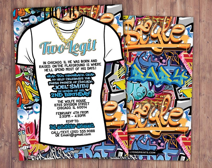 Fresh Prince, 2nd birthday Birthday, Baby Shower, Hip Hop, Swagger, 90s, backstage pass, invitation, Graffiti, birthday, DJ, 90s party