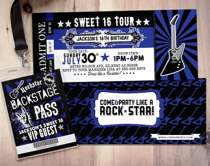 Rockstar concert ticket birthday party invitation- Music invitation- printable, rockstar party, pop star, karaoke party, invite