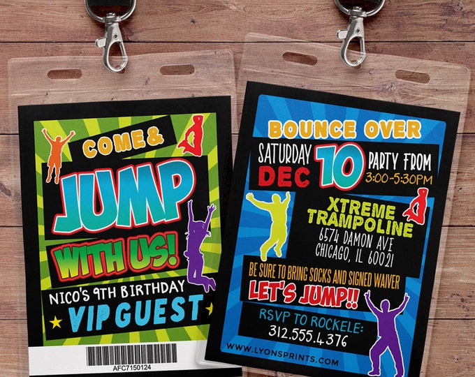 Jump invitation, Bounce house invitation, Trampoline birthday invitation, Pump It Up Party, trampoline party, jump birthday, VIP pass