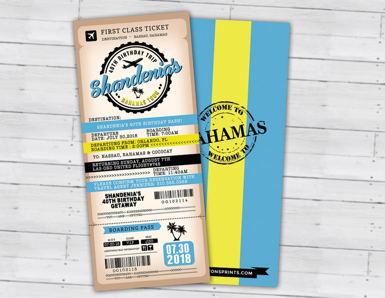 Passport and ticket birthday invitation, travel birthday party invitation, cruise invitation, Bahamas, Digital files only image 3