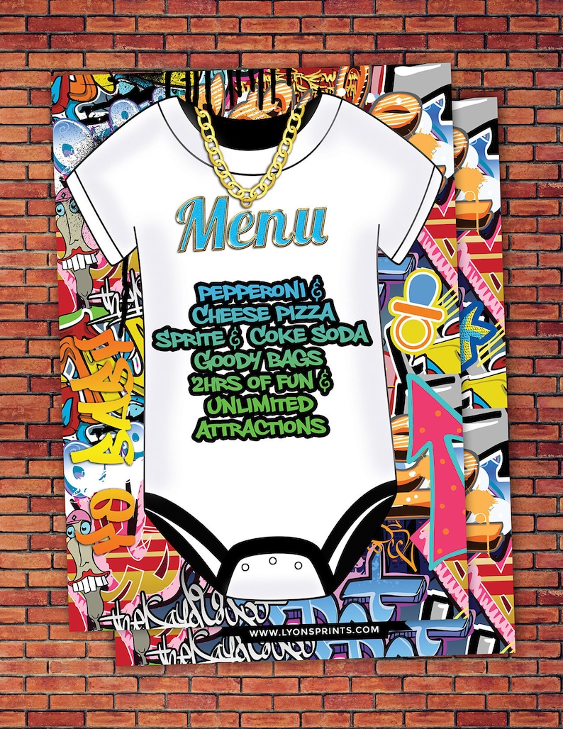 Menu Birthday Hip Hop HipHop birthday Graffiti 90s birthday 90s party DJ Baby Shower Swagger Fresh Prince