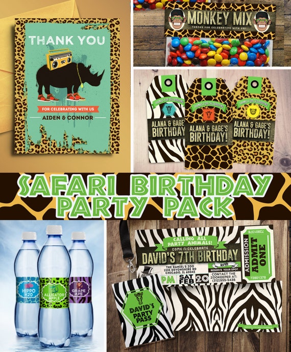 ZOO, Safari, jungle, birthday party, invitation, baby shower, safari shower, safari birthday, party pack, Zoo birthday, animal print Il_570xn