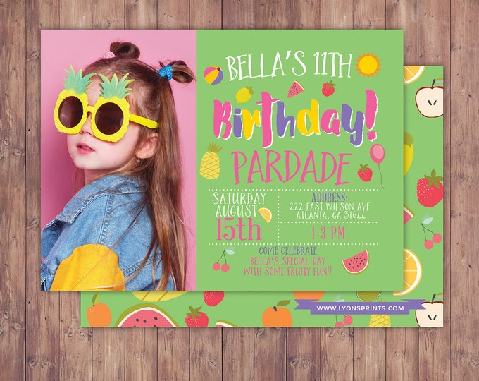 Tutti Frutti Invitation, Fruit Birthday, drive by birthday party,Fruity Party, Fruits Invite, Tropical Summer, summer birthday invite, fruit