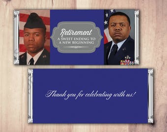 Military Retirement Candy Bar Wrapper, Candy Bar, retirement party, party favor, thank you,Army, Navy, Marines, Soldier, Digital file