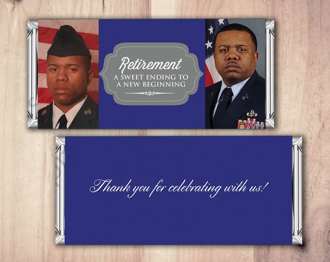 Military Retirement Candy Bar Wrapper, Candy Bar, retirement party, party favor, thank you,Army, Navy, Marines, Soldier, Digital file