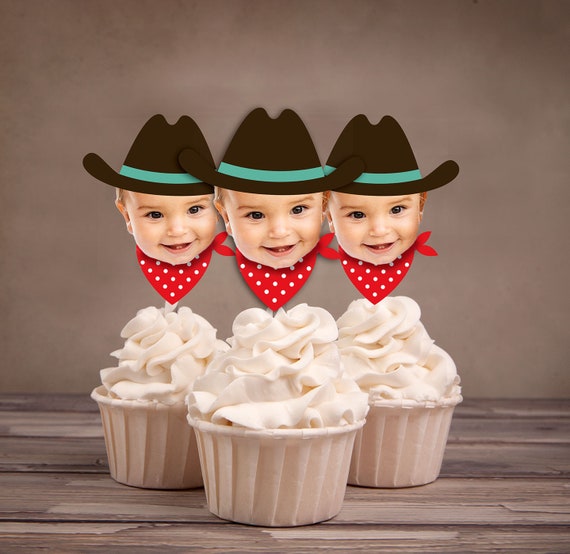 Photo Cupcake Toppers (Birthday Hat Design) Digital File - circus, carnival, under the big top, first birthday, 1st, western, cowboy,indians Il_570xn