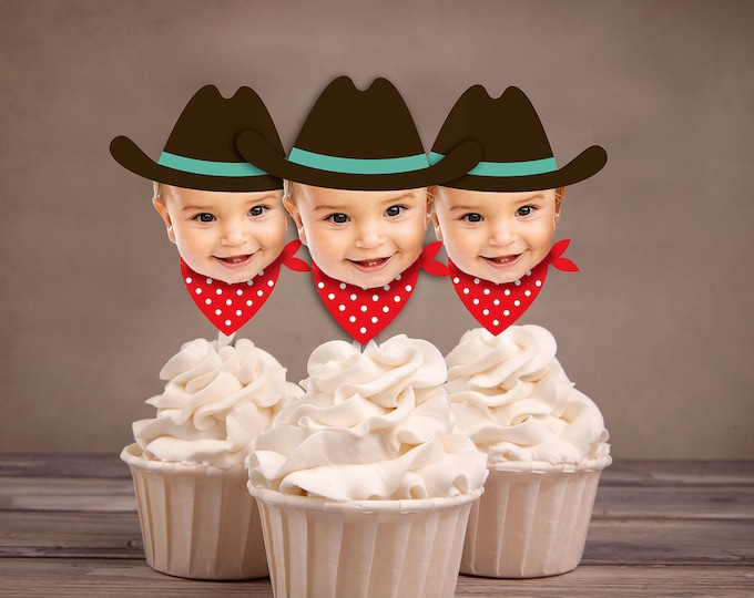 Photo Cupcake Toppers, cowboy, western, carnival, under the big top, first birthday, 1st, western, cowboy, indian