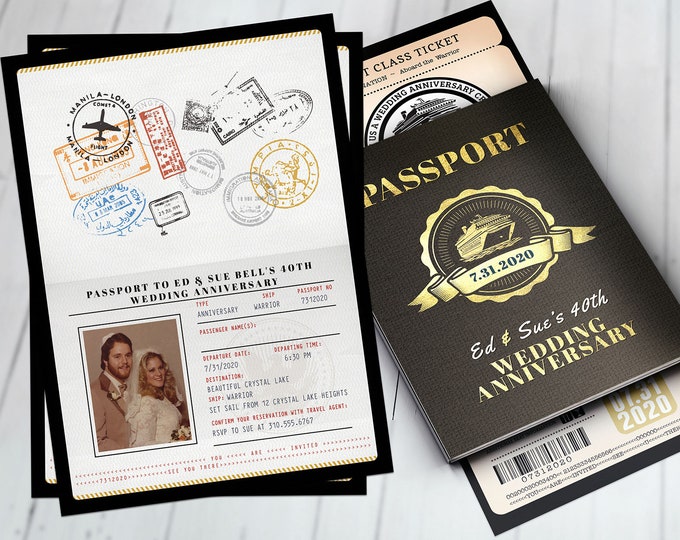 Anniversary invitation, Rock the boat, Cruise party, Birthday invitation , passport, dinner cruise, invite, nautical, Digital files only
