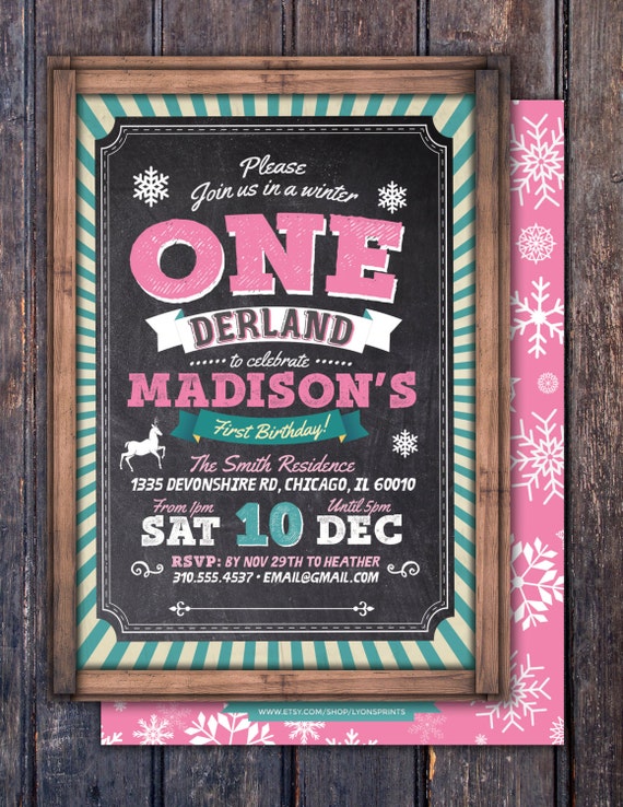 First birthday invitation - First birthday chalkboard invitation - winter ONEderland- 1st birthday party invitation - Chalkboard printable Il_570xn