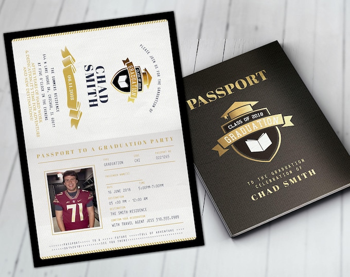 Graduation Party Invitation, Bon Voyage, travel, passport, destination, invite, party, congrats Grad, graduation party, Digital files only