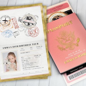 PASSPORT and TICKET birthday invitation, travel birthday party invitation, retirement party, going away party, travel, Digital files only