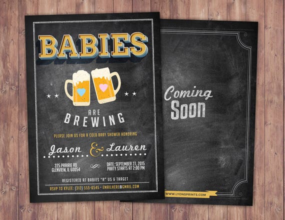 Baby is brewing, Twins, Coed baby shower invitation- Beer baby shower invitation- couples baby shower - girl baby shower - gender reveal Il_570xn