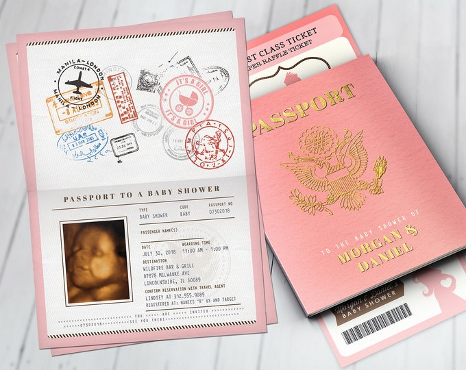 PASSPORT and TICKET baby shower invitation! Coed baby shower invitation- travel baby shower invitation- Digital files Only