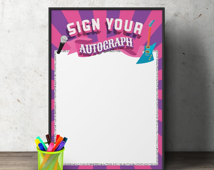 Digital ROCK STAR  birthday party sign- Music- pop star,  rockstar party, rock star decor, rock star birthday, party sign, printable