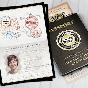 PASSPORT und TICKET Geburtstagseinladung, Reise-Geburtstags-Party-Einladung, Mardi Gras, New Orleans, Louisiana, Big Easy, nur digitale Dateien