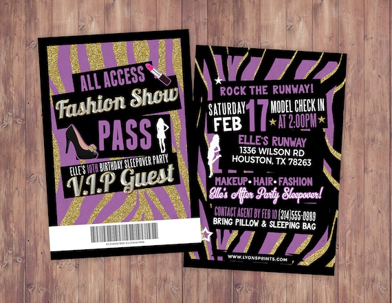 Rock the Runway, ticket birthday party invitation- popstar invitation- rockstar party, fashion birthday, zebra print, high fashion, runway Il_570xn