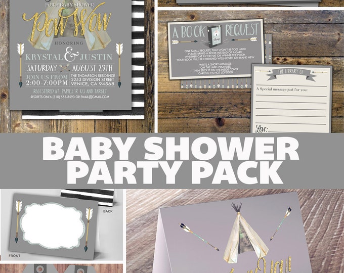 Party Pack,TEEPEE Baby Shower Invitation, Baby shower Invite, aztec, baby shower invite, invitation, arrow, pow wow, BOHO, Tribal