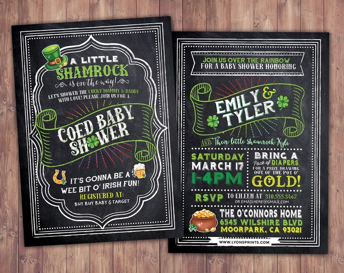 St. Patrick's Day, Little Shamrock, BabyQ chalkboard couples co-ed Baby Shower BBQ invitation - babyq, Holiday shower,