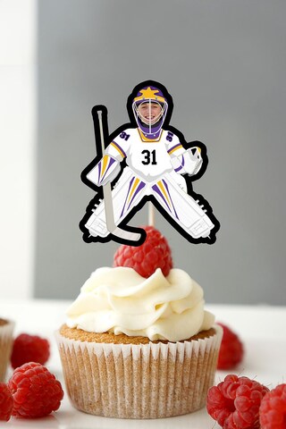 Topper Per Cupcake Hockey Su Ghiaccio – Decorazioni Festa Sport Compleanno – Set 6 Pezzi Glitterati