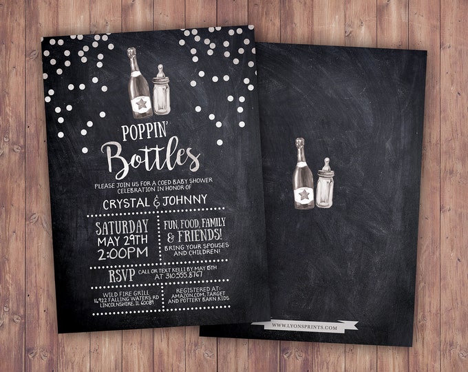 Champagne Poppin' Bottles Couples Baby Shower Invitation Poppin Bottles Co-ed Baby Shower Invitation, chalkboard  Poppin Bottles Baby Shower