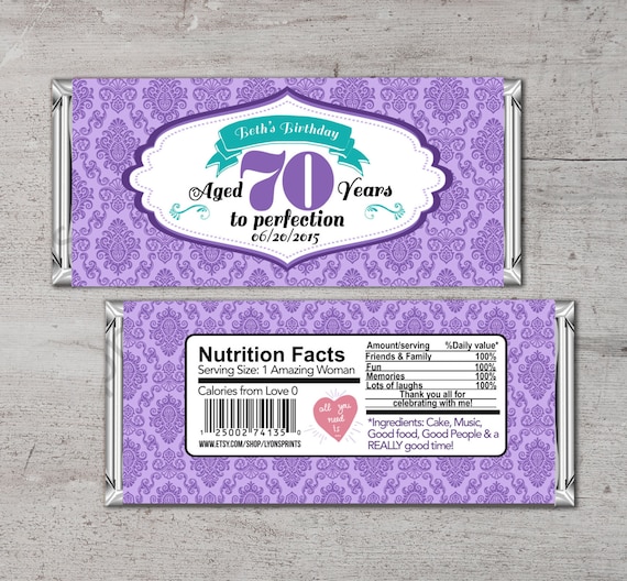 Birthday Candy Bar Wrappers 60th aged to perfection 80th Any Age 50th 70th 40th Silver Adult Milestone Favors 30th Gold vintage