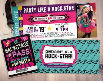 ROCK STAR concert ticket birthday party invitation- Music invitation- printable, rockstar party, pop star, karaoke party, hip hop, invite