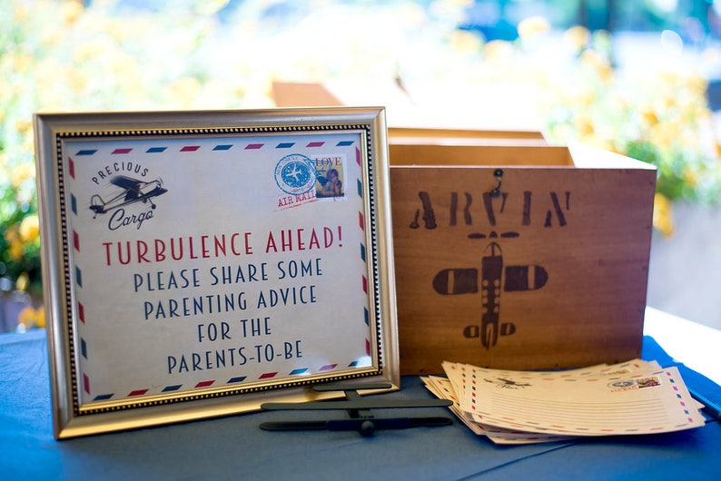 Precious Cargo shower game Advice sign and card table sign Post card Baby Shower vintage airplane
