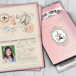 PASSPORT und TICKET, Sweet 16, Quinceanera Einladung Mädchen-Geburtstags-Party, Reise-Geburtstags-Party-Einladung - Paris, nur digitale Dateien